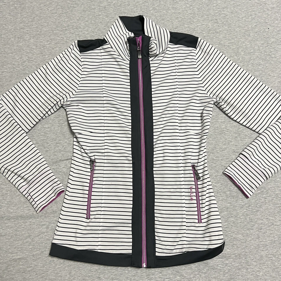 Bolle 女式夹克小号白色条纹蓝色热身网球泡克球运动 — 第 1/4 张图片
