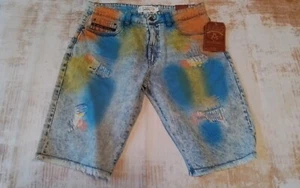 AKADEMIKS Jeanius Jeans Mens Size 36 Distressed Y2K Style Denim Baggy Painted - Picture 1 of 7
