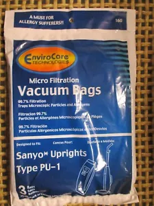 EnviroCare Sanyo Upright PU-1 Vacuum Cleaner Bags 3 Pack Micro Filtration - Picture 1 of 2