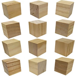 12 Pack Unfinished Birch Wood Blocks, 2 Inch Natural Wooden Cubes Smooth Surface - Picture 1 of 7