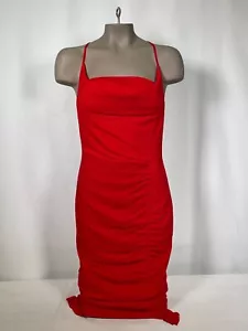 Prettylittlething Strap Red Cowl Neck Slinky Ruched Midi Dress Women's 10 NWT - Picture 1 of 12