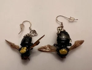 Handmade Black And Yellow Bumblebee Insect Bug Earrings - Picture 1 of 8