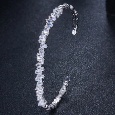 Pulseira ajustável simples folheada a ouro rosa bracelete nupcial CZ zircão joia - Imagem 1 de 4