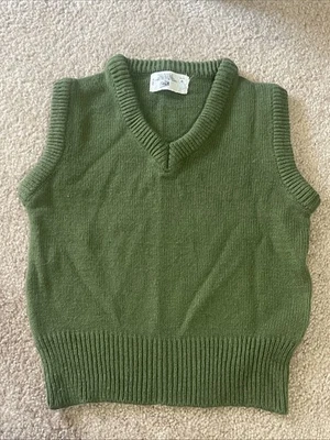Colete Suéter Vintage Anos 70 Meninos 6 Sálvia Exército Verde Sears Acrílico Preppy Ivy Coreia - Imagem 1 de 4