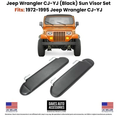 NUEVO PAR DE PARASOLES NEGROS PARA Jeep Wrangler CJ-YJ 87-95 HECHO EN EE. UU. Foto 1 de 4