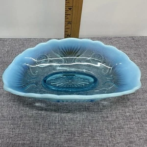 Jefferson Glass Co EAPG blau opalisierend Relish Schale 9 Zoll Juwel & Fächerschale mit Punkten - Bild 1 von 8