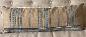 Langer Lendenwirbel Wollstreifen Kissenbezug Blau & Sand Boho Stil - Bild 1 von 5