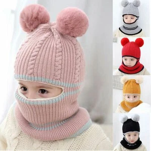 Winter Toddler Baby Kid Boy Girl Warm Beanie Knit Hat Earflap Cover Scarf Set - Picture 1 of 18