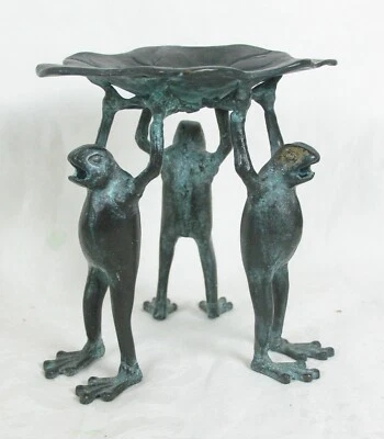 SPI San Pacific Int. Cenicero pedestal de latón pintado envejecido estatua escultura ranas Foto 1 de 4