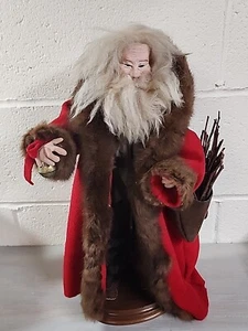 Vtg Creepy Father Christmas 15" Santa Old Man Winter Stick Bundle Fur Leather  - Picture 1 of 21