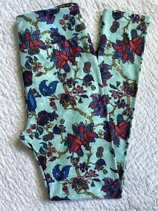 LuLaRoe Leggings OS Red Blue Green Aqua Paisley Floral Scroll Snakeskin RARE VTG - Picture 1 of 3