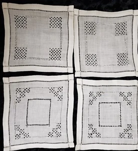 Vintage 6 1/2" Linen Napkins with Cutwork - Picture 1 of 2