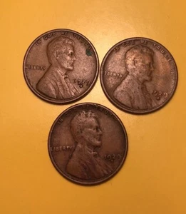 3-1929-S Lincoln Cents SEE PHOTOS FOR CONDITION - Picture 1 of 2