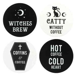 GOTHIC ALTERNATIVE COASTER SET HORROR BLACK MAGIC WHITE WITCHES BREW COASTERS - Picture 1 of 4