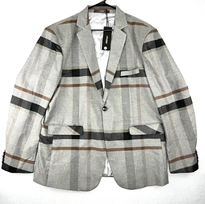 Jaqueta masculina YFFUSHI grande cinza xadrez um botão feita no Japão - Imagem 1 de 4