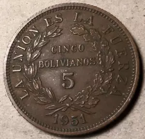 Bolivia 5 bolivianos 1951 - Picture 1 of 3