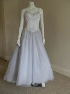 Designer Wedding Dress Hand Beaded White Gown Full Chiffon Skirt Size 6 - Picture 1 of 4
