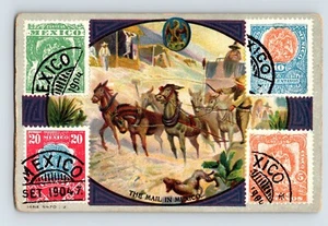 Victorian Trade Card Mail In Mexico Postage Stamps 1910s Blank Back - Picture 1 of 2
