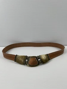 Vintage 1987 Leather Shop Belt Silverton Interlocking Buckle USA Olive Green 34” - Picture 1 of 11
