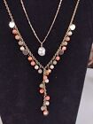 Mixed Lot Of 3-2 Necklaces 1 Bracelet Simulated Pearls And Peach Moonstone 