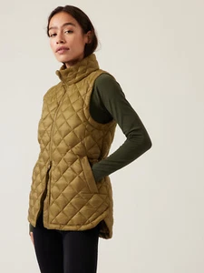 Athleta Whisper featherless green gold puffer vest size M - Picture 1 of 6