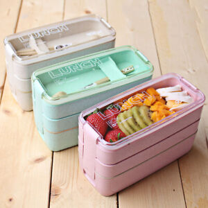 3 Layer Lunch Box Set Spoon Fork Dinnerware Bento Box Food Storage Microwave UK