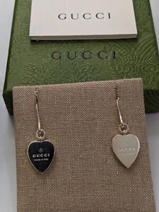 New GUCCI Silver 925 Earrings Heart GG Accessories ITALY Authentic Box Bag Gg - Picture 1 of 5