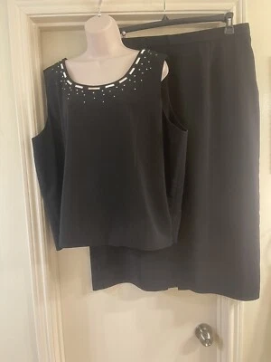 Traje Falda Nina Massini Negro 2 piezas Estrás Adornado Talla 20 Usado en Excelente Condición Foto 1 de 4