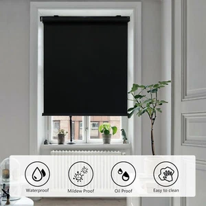 Black Roller Shades 32"x72" Cordless Blackout Window Blinds Waterproof Insulated - Picture 1 of 9