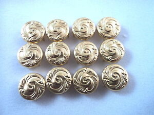 12 Round Gold Tone Wave Pattern Studs Clothing Leather Decoration 3/8"