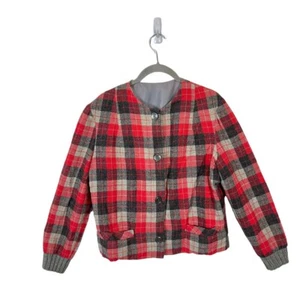 Plaid Short Jacket Handmade Womens Preppy Perfection Red Tan Black SZ Medium M - Picture 1 of 12