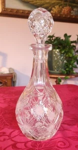Vintage Heavy Cut Crystal Decanter with Stopper Floral Design Excellent - Picture 1 of 7