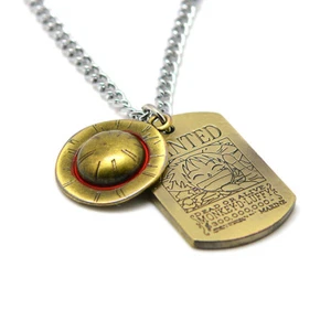 Anime One Piece Luffy Straw Hat Wanted Necklace Bronze Metal Pendant Cosplay - Picture 1 of 5