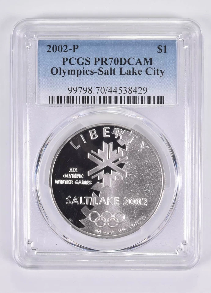 2002-P PR70 Olympic SLC Commemorative Dollar PCGS Blue Label - Image 1 of 4