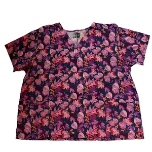 Blusa Médica Butter Soft Para Mujer Púrpura/Rosa Hojas Azul Marino 2 Bolsillos 2xl - Imagen 1 de 6