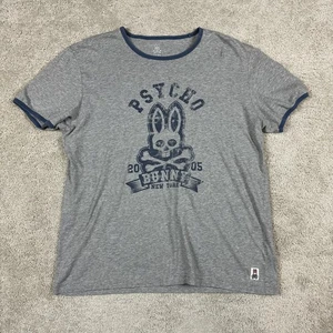 Psycho Bunny Shirt Mens Large Gray Ringer Graphic Skull Bunny New York Tee - Picture 1 of 11