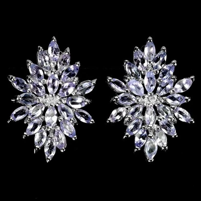 Pendientes de plata de ley 925 marquesa tanzanita 4x2 mm joyas de piedras preciosas naturales Foto 1 de 4