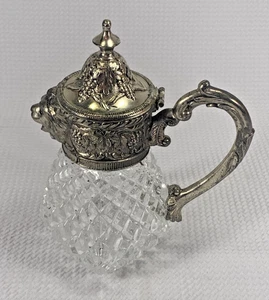 Sirupkrug aus geschliffenem Glas im viktorianischen Stil mit verziertem versilbertem Deckel & Griff - Bild 1 von 12