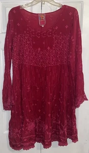 Johnny Was Women  Embroidered Long  Sleeve Tier Dress Burgundy Size Small - Picture 1 of 15