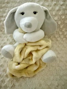 Little Beginnings Puppy Dog Lovey Yellow Eyes 7" H 11X11" Baby Security Blanket - Picture 1 of 7