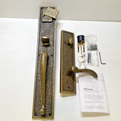 Manijas de puerta de entrada de latón para mano izquierda TRAEGER herrajes exclusivos sin respaldo Foto 1 de 4