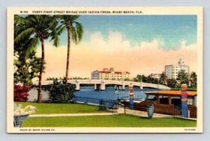 Miami Beach Florida Forty-First Street Bridge over Indian Creek Postcard - Picture 1 of 2