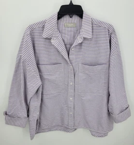 Everlane Top Womens Large Purple White Gingham Button Up Boxy Oxford Shirt - Picture 1 of 10