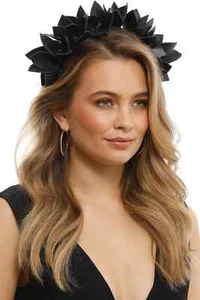OLGA BERG Jess Floral Headband in Black Faux Leather | RRP 121.00 WITH DEFECTS - Picture 1 of 3