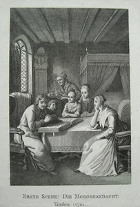 Die Morgenandacht Gebet Familie echter alter Stahlstich 1840 - Picture 1 of 1