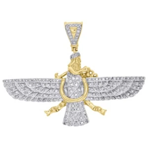 10K Yellow Gold Over Lab Created Diamond Persian Empire Religious Symbol Pendant - Picture 1 of 6
