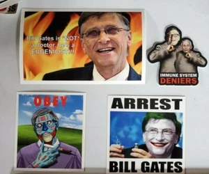 Bill Gates FAUCI Sticker 4 PACK OBEY GREAT RESET ANTI Vaccine ๐ FINAL SOLUTION - Picture 1 of 12