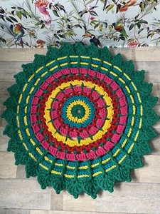 90cm Designer hand made crochet Chunky Mandala carpet rug mat Colourful Bright - Picture 1 of 10