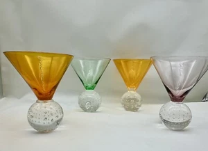 Martini Glasses-Controlled Bubble Ball Stems-Hand Blown-Purple, Green, Two Amber - Picture 1 of 14