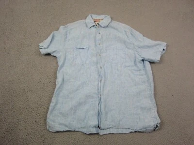 Joseph Abboud 100% Linen Shirt Mens Extra Large XL Blue Pinstriped Camp Hawaiian - Image 1 of 4